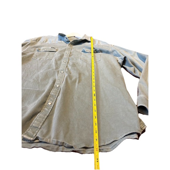 PONCHO Mens Long Sleeve Denim Western Shirt Ventura Sage Green Pearl Snap 3XL - Picture 7 of 8